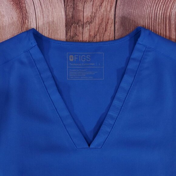 *FLAW* Figs Womens Size Large Casma Three Pocket Scrub Top Blue FW1100 PO 1657 - Picture 4 of 11